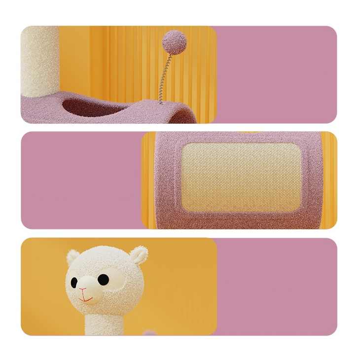 NNEDSZ Yellow Chicken-Theme Cat Tree with Tunnel - Multi-Functional Cat Scratching Post and Playhouse