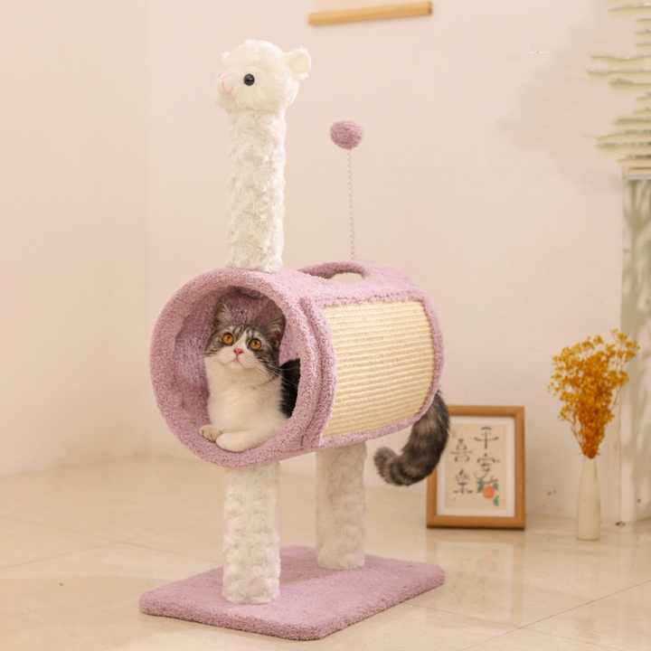 NNEDSZ Yellow Chicken-Theme Cat Tree with Tunnel - Multi-Functional Cat Scratching Post and Playhouse