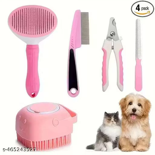 PET FUN - Dog Hair Remover Comb, Flea Comb, Shampoo Brush, Nail Clippers (MULTICOLOR)