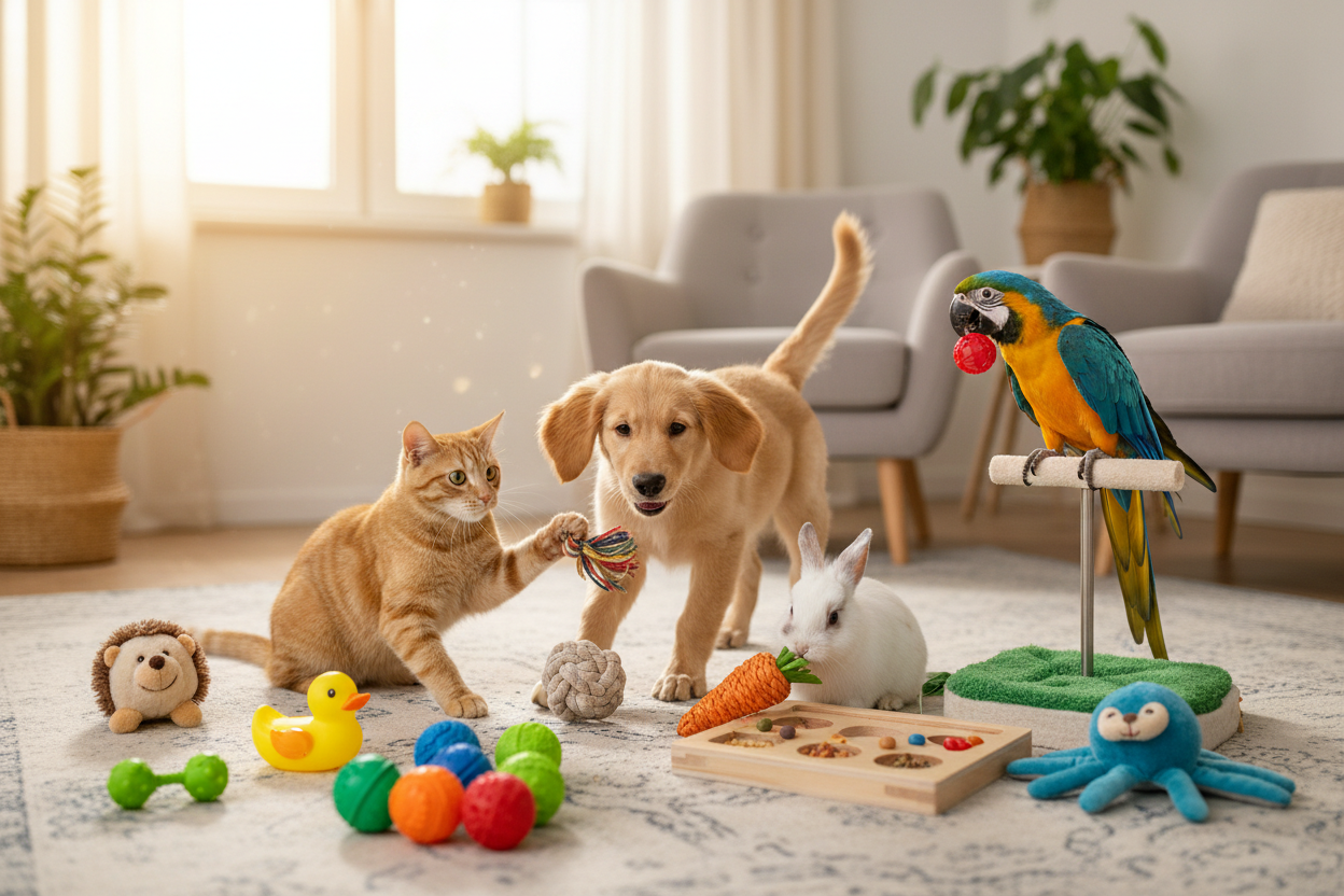 generate a pets images that nclude pets toys and all
