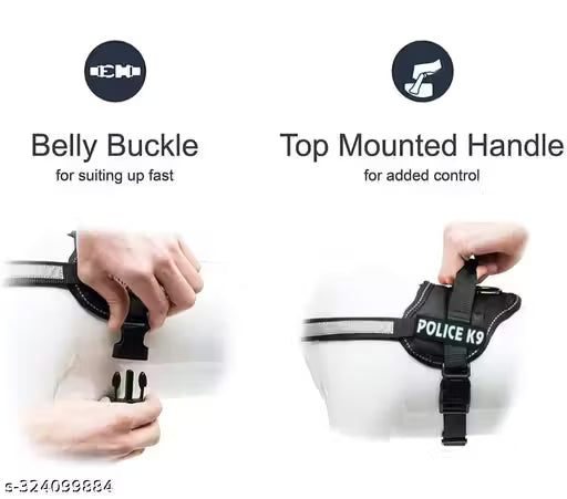 K9 Dog Harness - Medium Size Black - Professional Grade Tactical Dog Harness