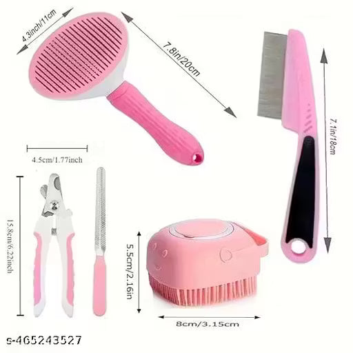 PET FUN - Dog Hair Remover Comb, Flea Comb, Shampoo Brush, Nail Clippers (MULTICOLOR)